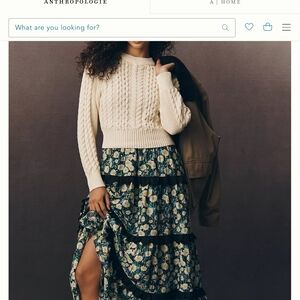 Anthropologie Black Floral Tiered Maxi Skirt with White & Green Daisies